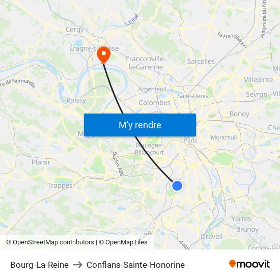 Bourg-La-Reine to Conflans-Sainte-Honorine map