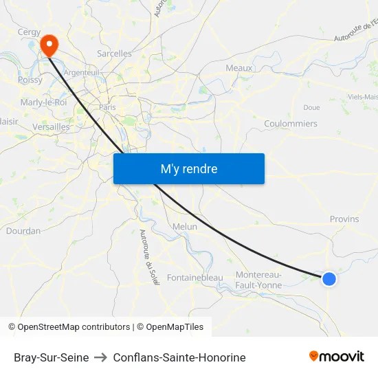 Bray-Sur-Seine to Conflans-Sainte-Honorine map