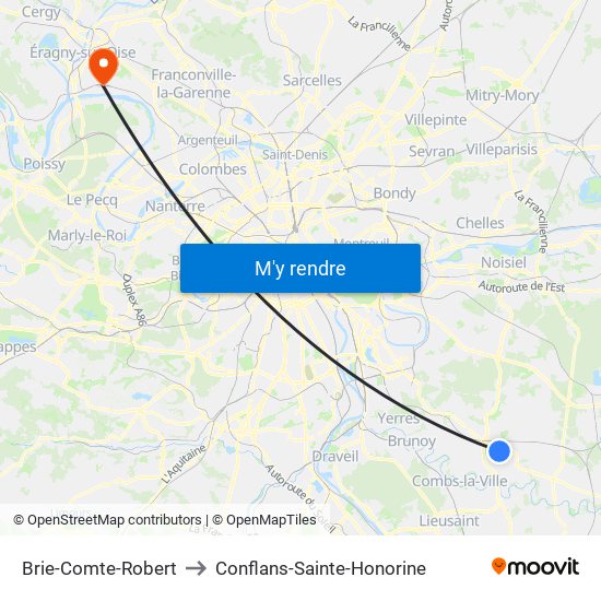 Brie-Comte-Robert to Conflans-Sainte-Honorine map