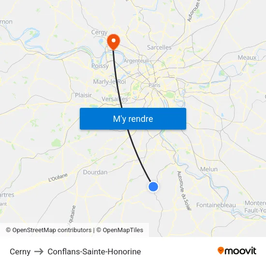 Cerny to Conflans-Sainte-Honorine map