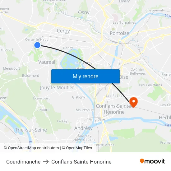 Courdimanche to Conflans-Sainte-Honorine map