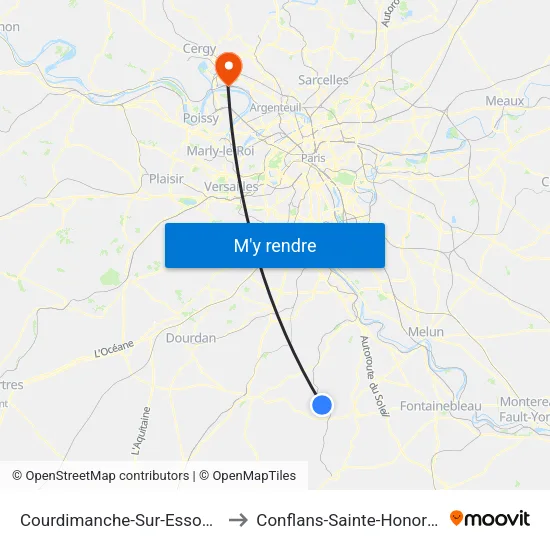 Courdimanche-Sur-Essonne to Conflans-Sainte-Honorine map