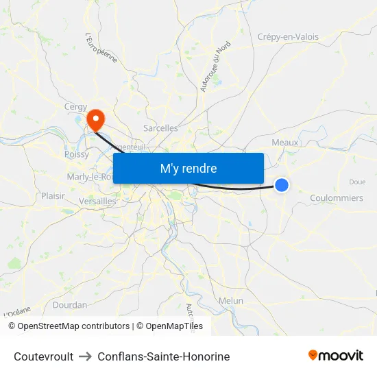 Coutevroult to Conflans-Sainte-Honorine map