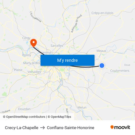 Crecy-La-Chapelle to Conflans-Sainte-Honorine map
