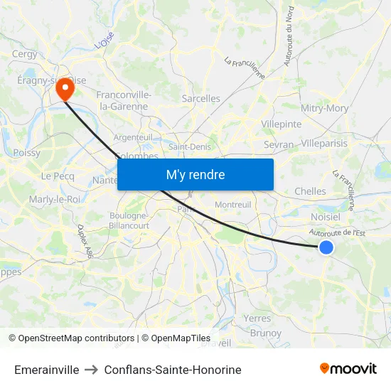 Emerainville to Conflans-Sainte-Honorine map