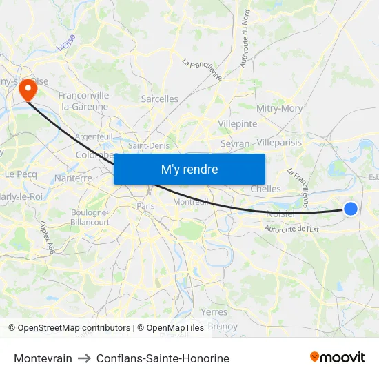 Montevrain to Conflans-Sainte-Honorine map