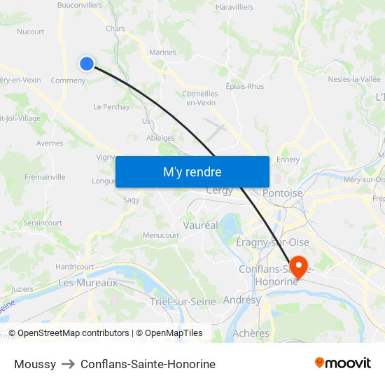 Moussy to Conflans-Sainte-Honorine map