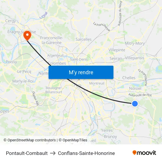 Pontault-Combault to Conflans-Sainte-Honorine map