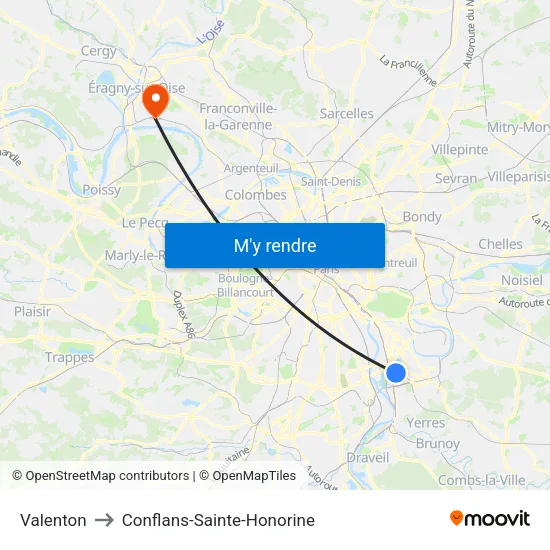 Valenton to Conflans-Sainte-Honorine map
