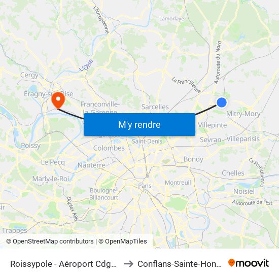 Roissypole - Aéroport Cdg1 (E2) to Conflans-Sainte-Honorine map