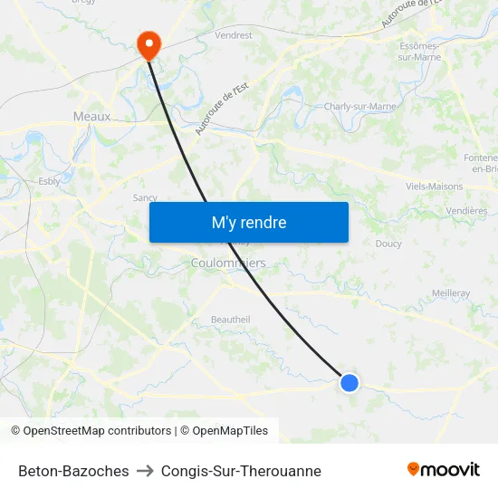 Beton-Bazoches to Congis-Sur-Therouanne map