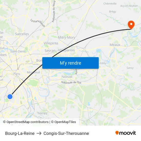 Bourg-La-Reine to Congis-Sur-Therouanne map