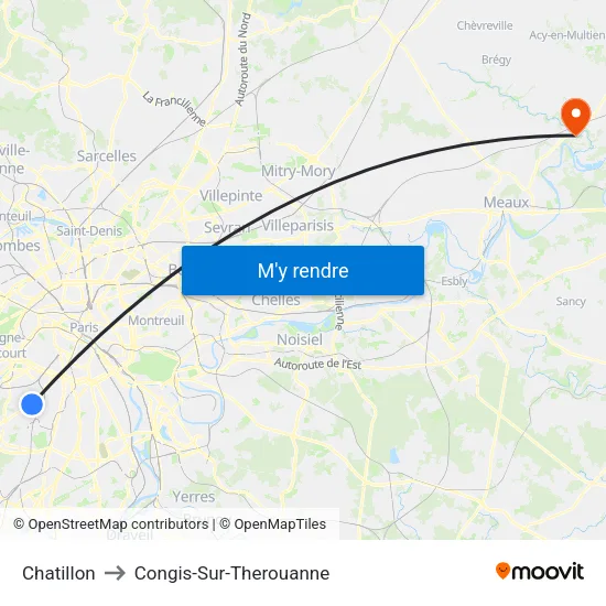 Chatillon to Congis-Sur-Therouanne map