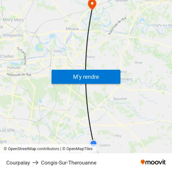 Courpalay to Congis-Sur-Therouanne map