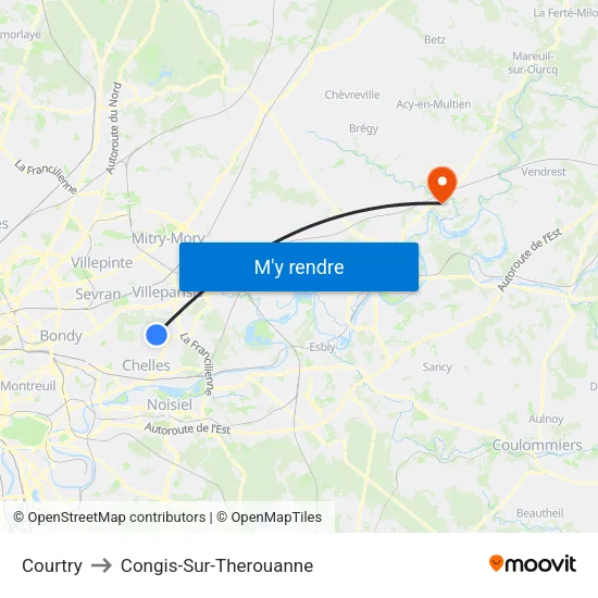 Courtry to Congis-Sur-Therouanne map