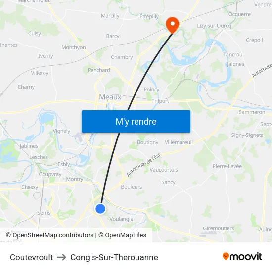 Coutevroult to Congis-Sur-Therouanne map