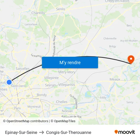 Epinay-Sur-Seine to Congis-Sur-Therouanne map