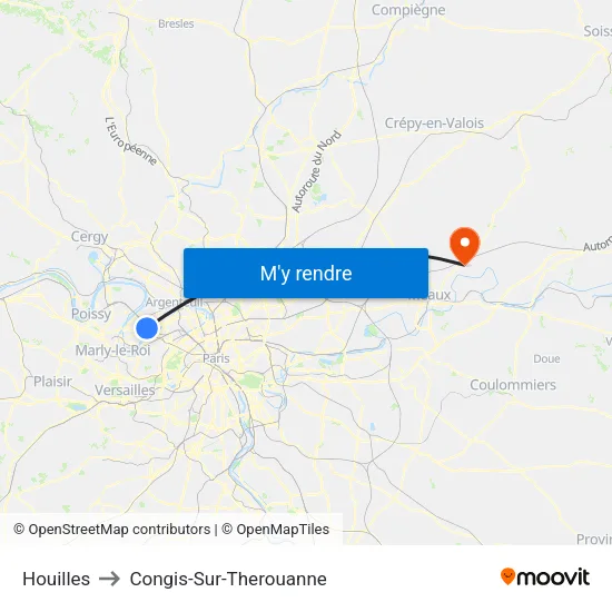 Houilles to Congis-Sur-Therouanne map