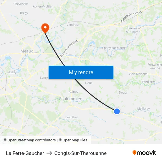 La Ferte-Gaucher to Congis-Sur-Therouanne map