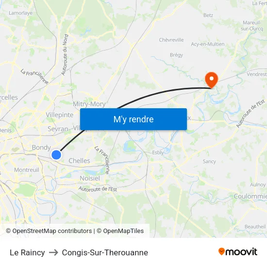 Le Raincy to Congis-Sur-Therouanne map
