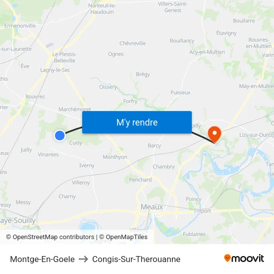 Montge-En-Goele to Congis-Sur-Therouanne map
