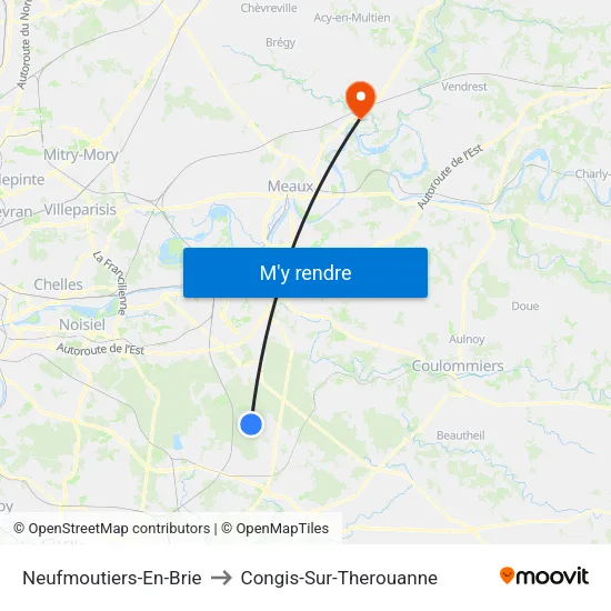 Neufmoutiers-En-Brie to Congis-Sur-Therouanne map