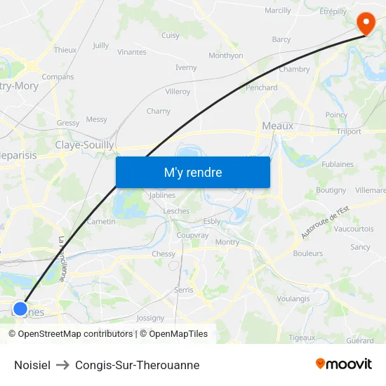 Noisiel to Congis-Sur-Therouanne map