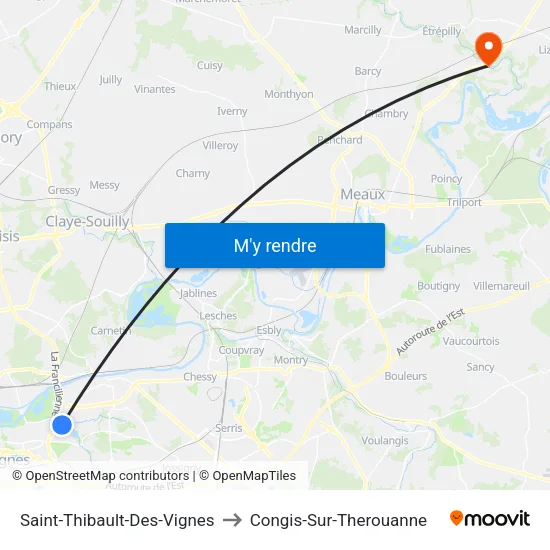 Saint-Thibault-Des-Vignes to Congis-Sur-Therouanne map