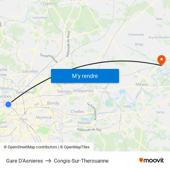 Gare D'Asnieres to Congis-Sur-Therouanne map