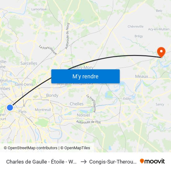 Charles de Gaulle - Étoile - Wagram to Congis-Sur-Therouanne map