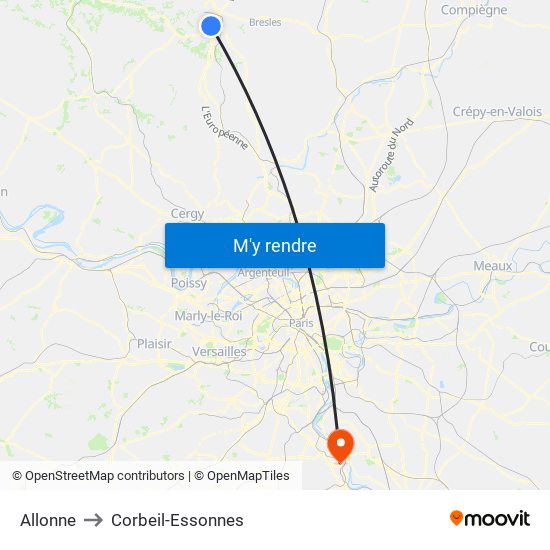 Allonne to Corbeil-Essonnes map