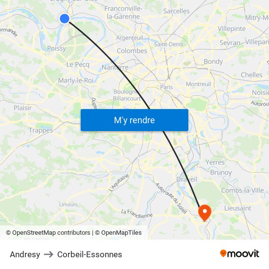 Andresy to Corbeil-Essonnes map