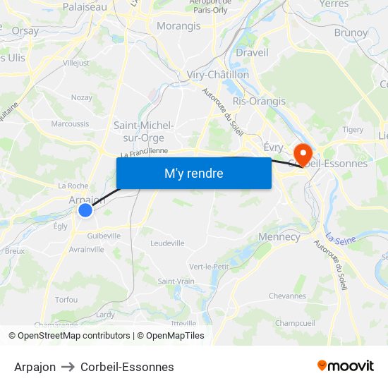 Arpajon to Corbeil-Essonnes map