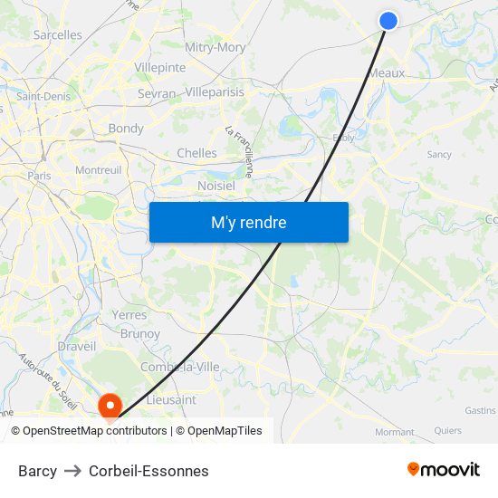 Barcy to Corbeil-Essonnes map