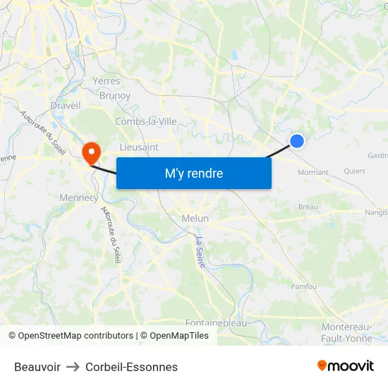 Beauvoir to Corbeil-Essonnes map