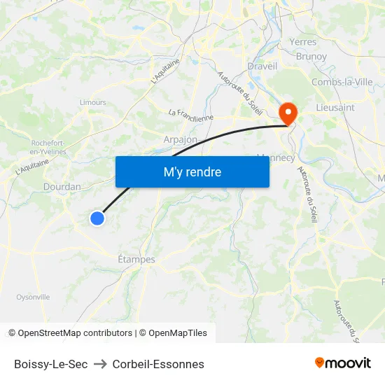 Boissy-Le-Sec to Corbeil-Essonnes map