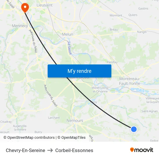 Chevry-En-Sereine to Corbeil-Essonnes map