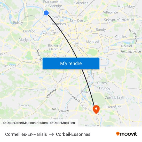 Cormeilles-En-Parisis to Corbeil-Essonnes map