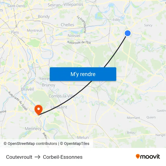 Coutevroult to Corbeil-Essonnes map
