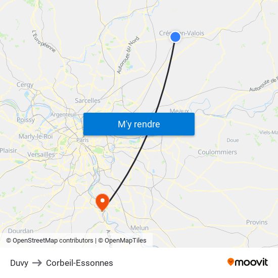 Duvy to Corbeil-Essonnes map