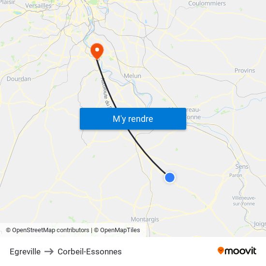 Egreville to Corbeil-Essonnes map