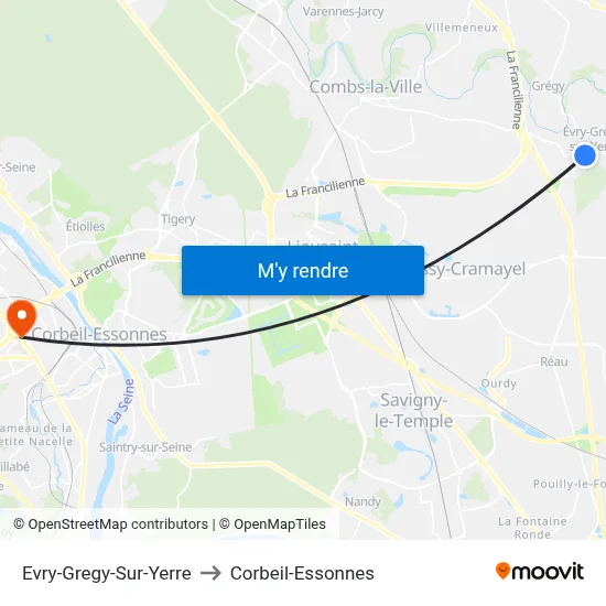 Evry-Gregy-Sur-Yerre to Corbeil-Essonnes map