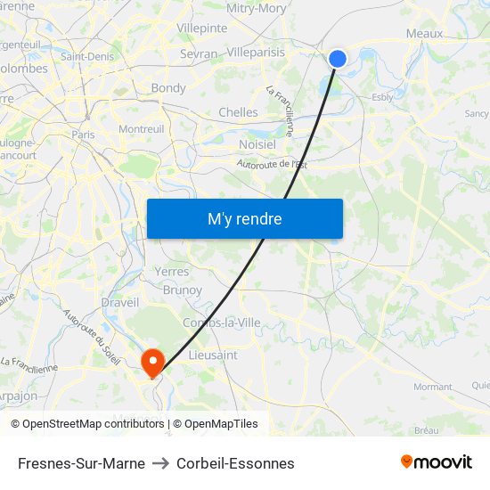 Fresnes-Sur-Marne to Corbeil-Essonnes map