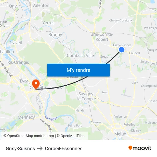 Grisy-Suisnes to Corbeil-Essonnes map