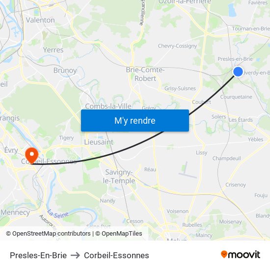 Presles-En-Brie to Corbeil-Essonnes map