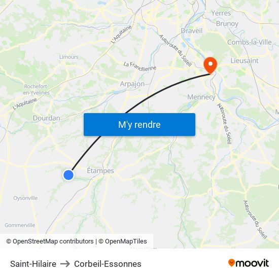 Saint-Hilaire to Corbeil-Essonnes map