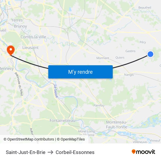 Saint-Just-En-Brie to Corbeil-Essonnes map