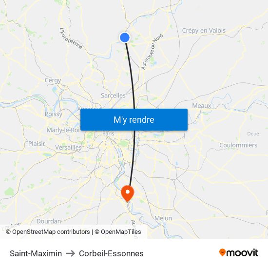 Saint-Maximin to Corbeil-Essonnes map