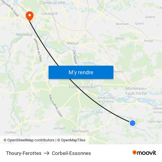 Thoury-Ferottes to Corbeil-Essonnes map