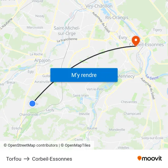 Torfou to Corbeil-Essonnes map